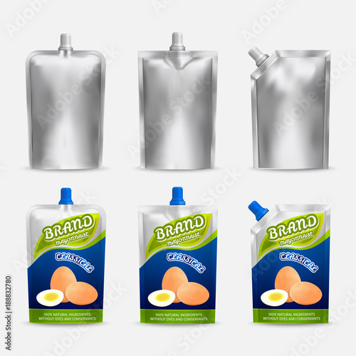 Mayonnaise package mockup set, vector realistic illustration