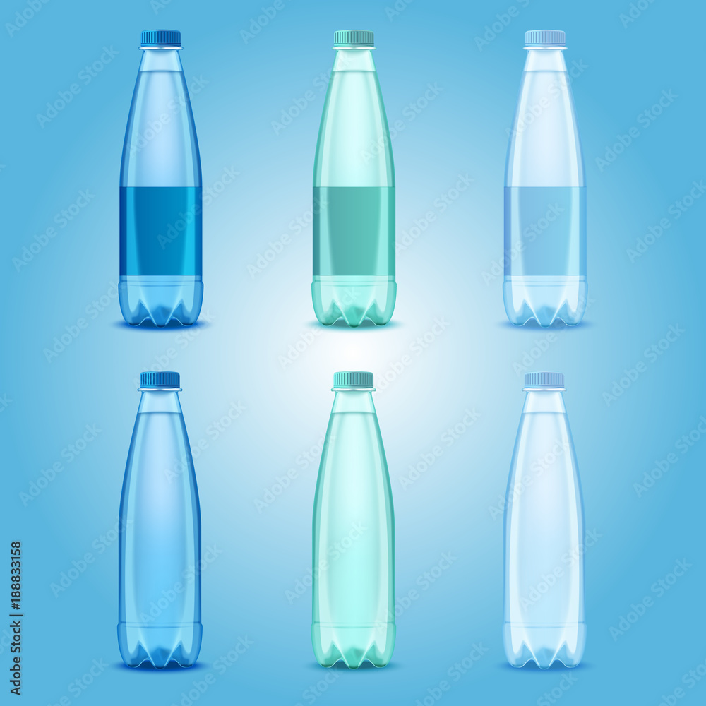 Vector realistic plastic drinking water bottles set