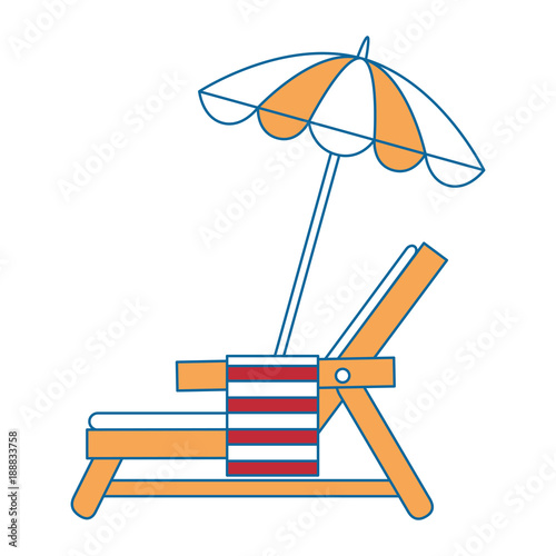 beach chair with towel and umbrella vector illustration design