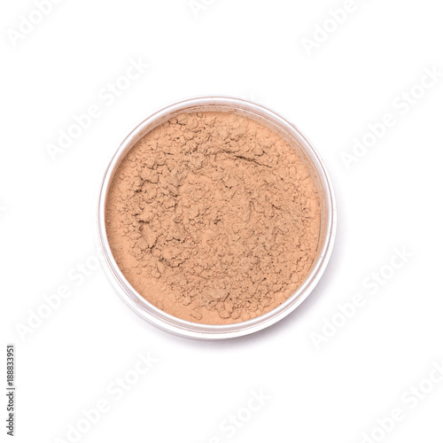 Jar of loose face powder isolated on white
