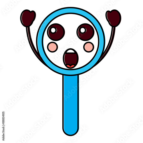 suprised magnifying glass kawaii icon image vector illustration design 