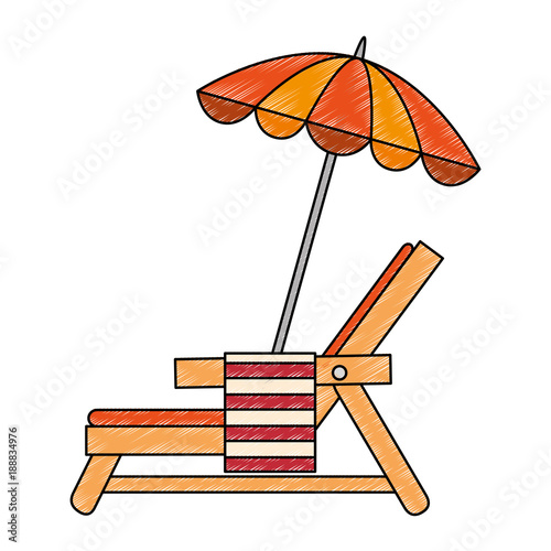 beach chair with towel and umbrella vector illustration design