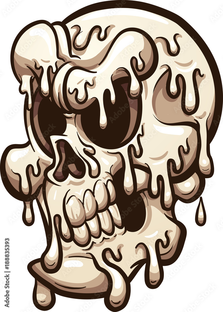 Melting cartoon skull. Vector clip art illustration with simple