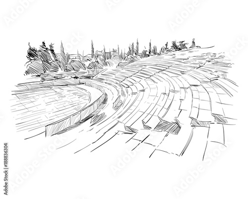 Theater of Dionysus. Athens. Greece. Europe. Hand drawn sketch. Vector illustration.