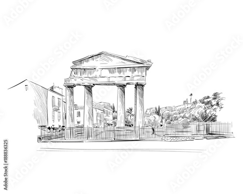 Roman Agora. Athens. Greece. Europe. Hand drawn sketch. Vector illustration.