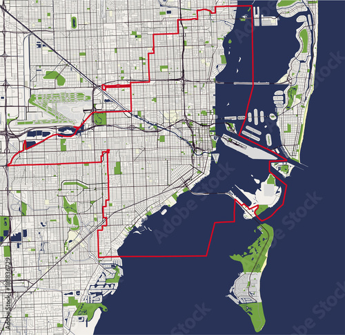 vector map of the city of Miami, USA