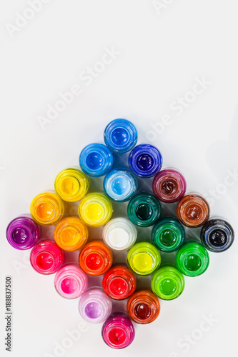  top view of Poster colors in square on white background