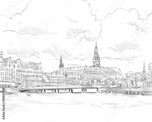 Copenhagen. Denmark. Europe. Hand drawn vector illustration.