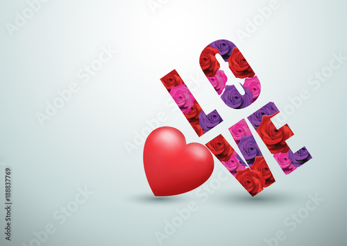 Multi-colored roses in love word Vector illustration Valentine's Day concept