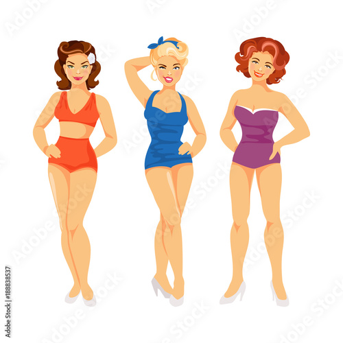 Women in retro swimsuits