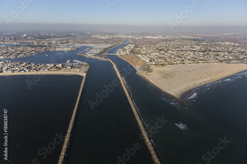 Aerial view of Alamitos Bay entrance and the end of the San Gabriel river in Long Beach, California.   photo