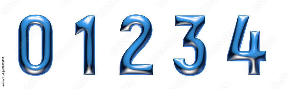 metallic blue alphabet, numers 01234, 3d illustration metallic blue alphabet, numers 01234, 3d illustration
