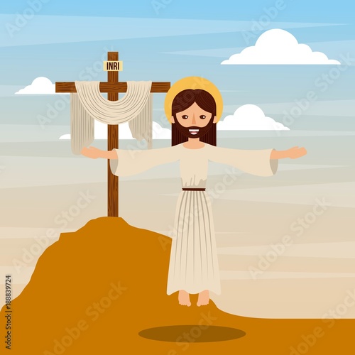 the ascension jesus christ cross christianity vector illustration