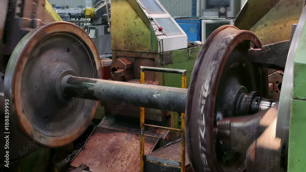 Axle Machine Process Processing Axles of Rail Vehicles on a Large Lathe Stock 비디오 | Adobe Stock