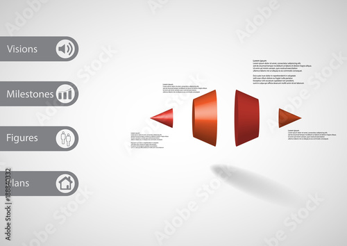 3D illustration infographic template with two spiked cone vertically divided to four parts