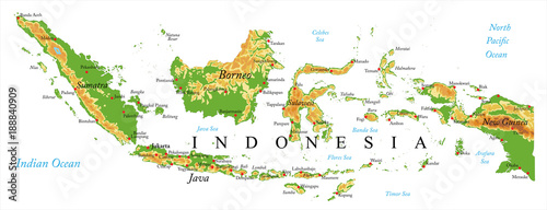 Fotografie, Obraz Indonesia Relief map