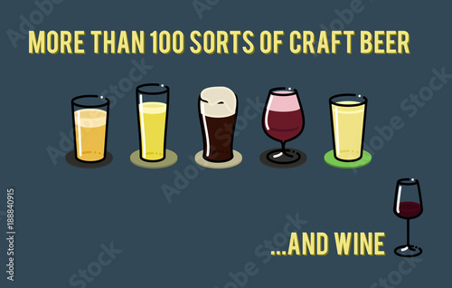 Set of beer glass icons. German, belgian, irish, american, beer. Icons can be placed in menu. Illustration can be used as a poster.