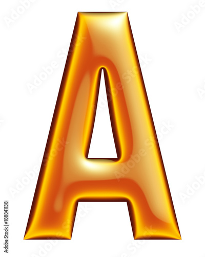 metallic golden alphabet, letter A, 3d illustration