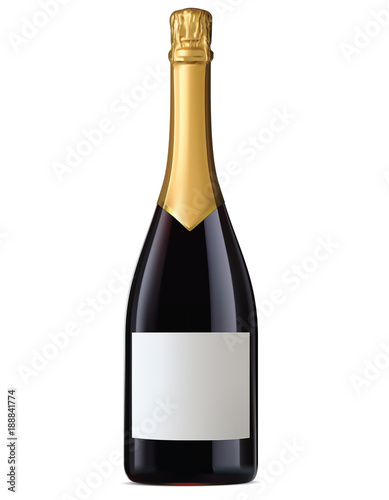 Champagne bottle with gold foil isolated on white. Vector 3d illustration