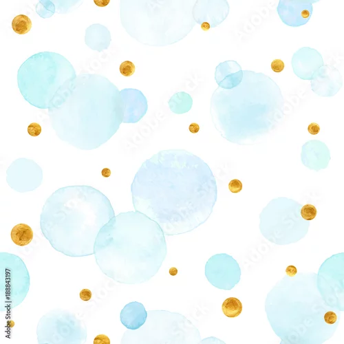 Tapety Tekstura wektor akwarela Aquarelle koła w pastelowych kolorach. Wzór. Akwarela niebieskie i złote plamy na białym tle.