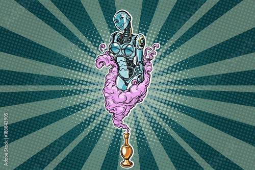 Female robot the Genie of the lamp