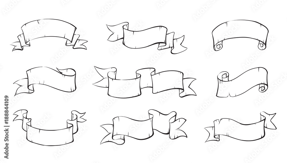 Set of hand draw ribbon sketch. Stock Vector | Adobe Stock