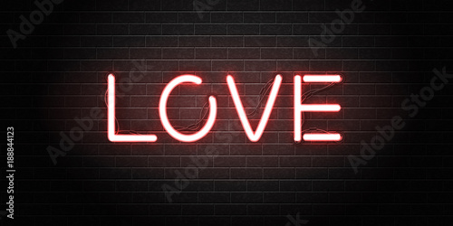 Vector realistic isolated neon sign of Love lettering for decoration and covering on the wall background. Concept of Happy Valentine's Day and romantic event.