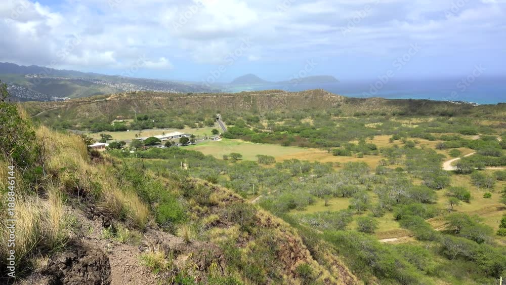 View of the Diamond Head crater from the hiking trail. Honolulu, Oahu, Hawaii, USA View of the Diamond Head crater from the hiking trail. Honolulu, Oahu, Hawaii, USA
