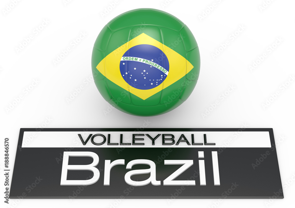 Volleyball mit Brasilien Flagge, 3D-Rendering