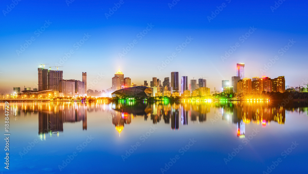 Cityscape of Shenyang. Hun River. Taken from Olympic park, Located in Shenyang, Liaoning, China.