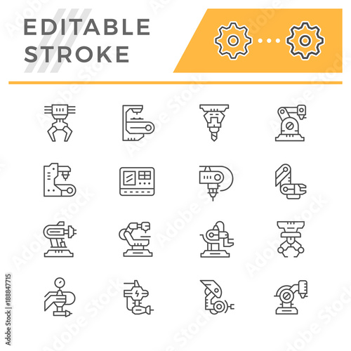 Set line icons of robotic industry