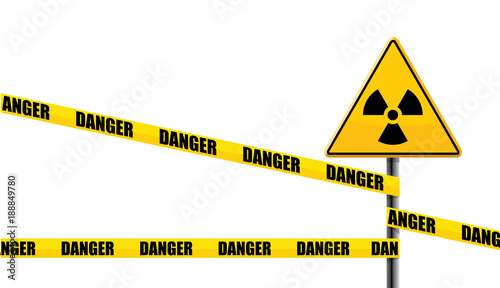 radiation road sign with danger ribbon or tape 
