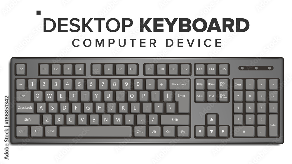 Desktop Keyboard Vector. 3D Realistic Classic Computer Keyboard Mockup. Isolated On White Illustration Desktop Keyboard Vector. 3D Realistic Classic Computer Keyboard Mockup. Isolated On White Illustration