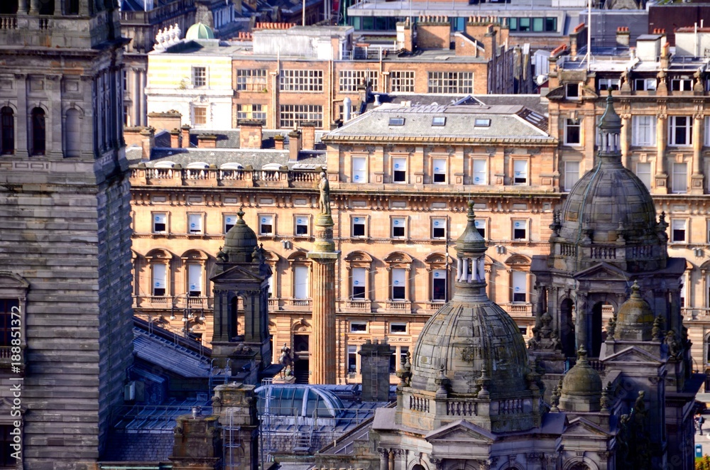 The Victorian architecture on the roof of Glasgow City Chamber