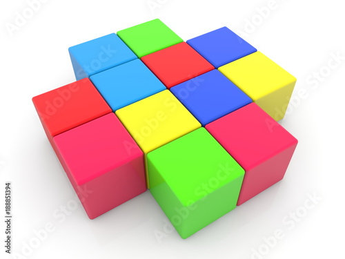 Colorful cubes stacked in cross