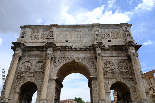 Triumphal Arch of Constantine. Constructed in the period 312 and 315 AD, the arch lies between the coliseum and the Palatine Hill