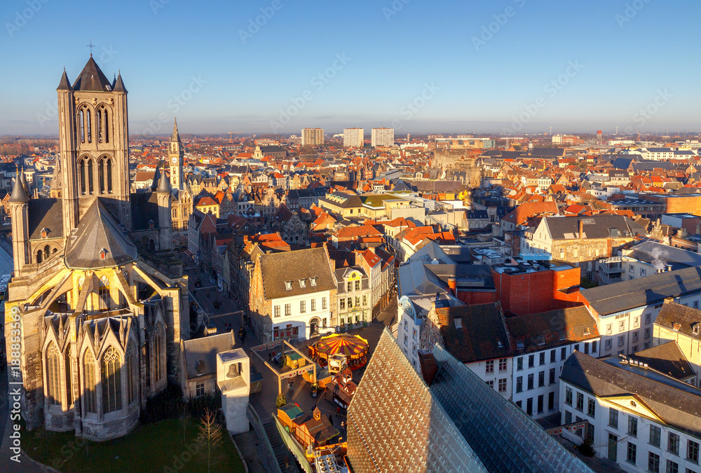 Gent. Aerial view of the old city.