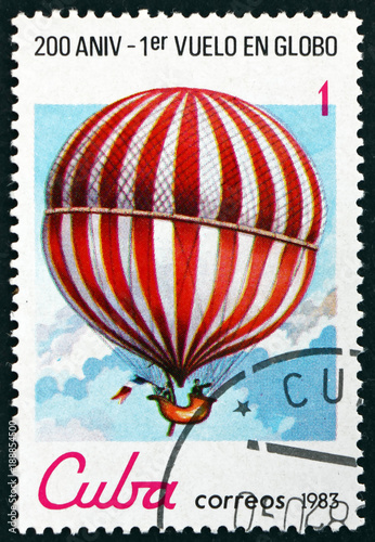 Postage stamp Cuba 1983 balloon in flight