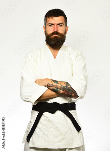 Japanese martial arts concept. Taekwondo master with black belt