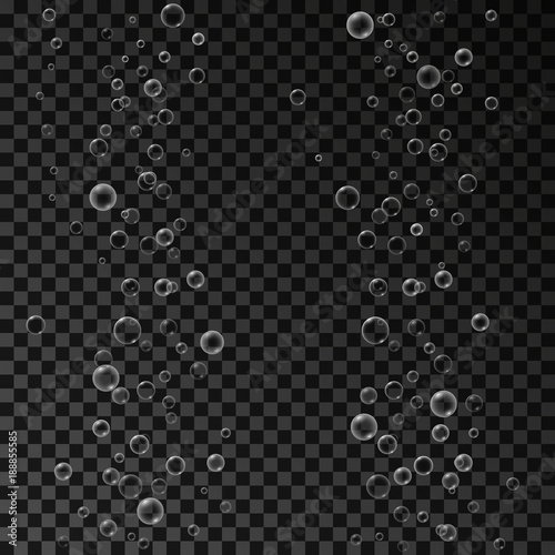 Vector air bubbles set isolated on dark transparent background.