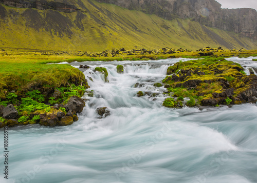 flowing river with mountains