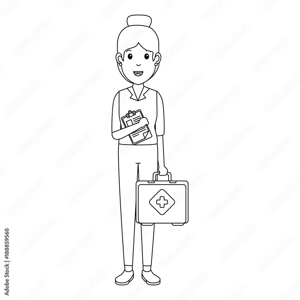 woman doctor with medical kit avatar character vector illustration design