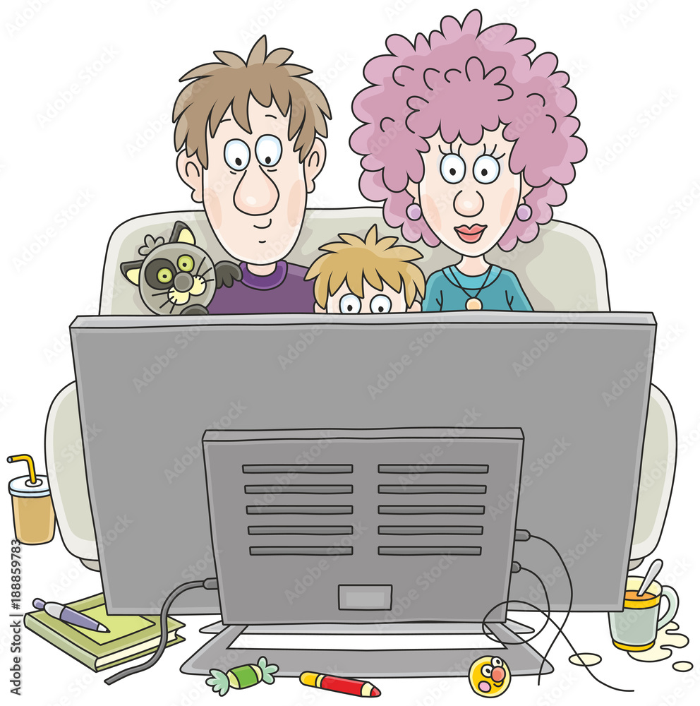 Friendly family watching TV - desktop wallpapers