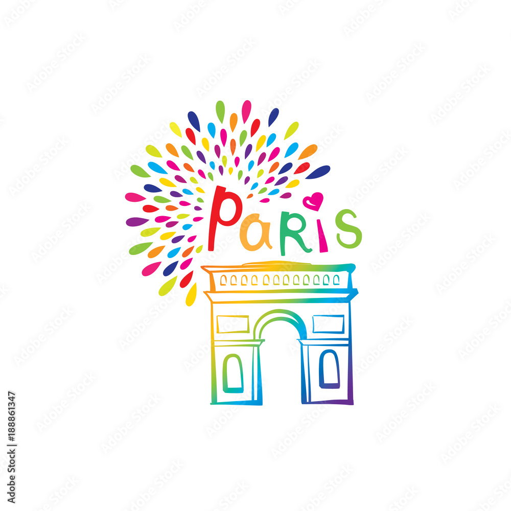 Paris sign Triumph Arch. French famous landmark Arc de Triomphe. Travel ...