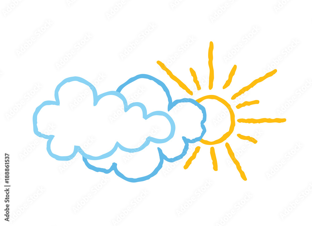 Sun with clouds icon. Doodle line art weather sign illustration Sun with clouds icon. Doodle line art weather sign illustration