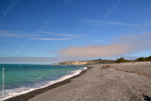 Kaikoura beach with black pebbles