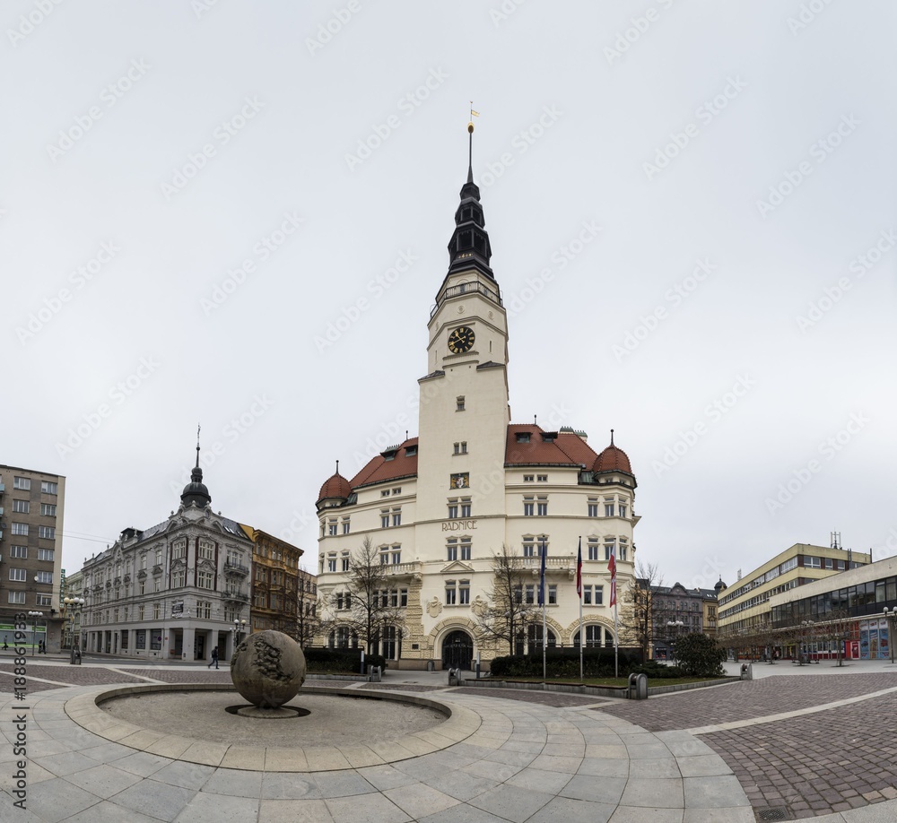 Opava, Czech Republic / 14 of January, 2018, photo of upper square with city hall in Opava