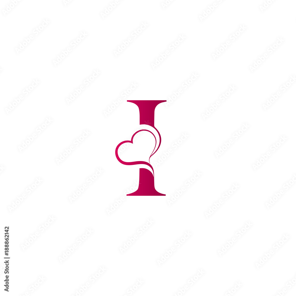 I letter logo with heart icon, valentines day concept