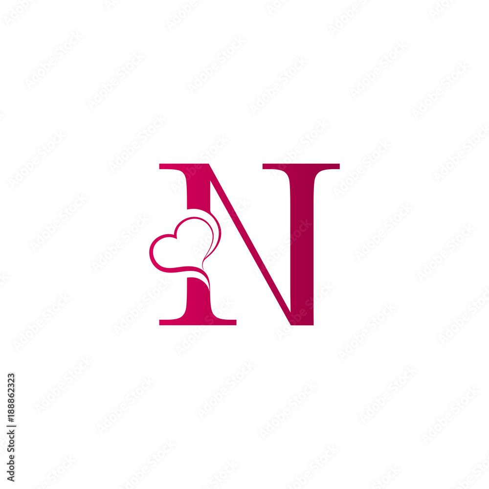 N letter logo with heart icon, valentines day concept Stock Vector ...