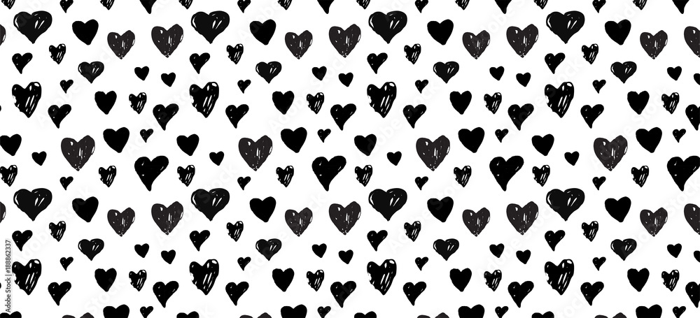 Fototapeta premium hand-drawn doodle pattern with hearts . banner template